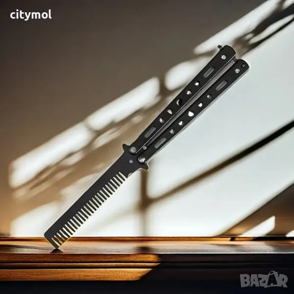 Нож Пеперуда - тренировъчна пеперуда хамелеон гребен - черна, снимка 1