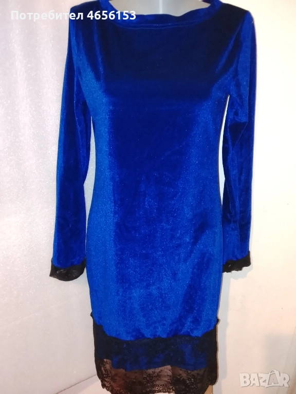 ДАМСКА СИНЯ РОКЛЯ с Дантела - размер L, снимка 1