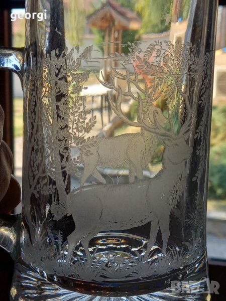 Немска стъклена гравирана халба, снимка 1
