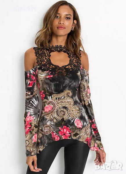 РАЗКОШНА блуза в бохо стил с отворени рамене и дантела над бюста , снимка 1