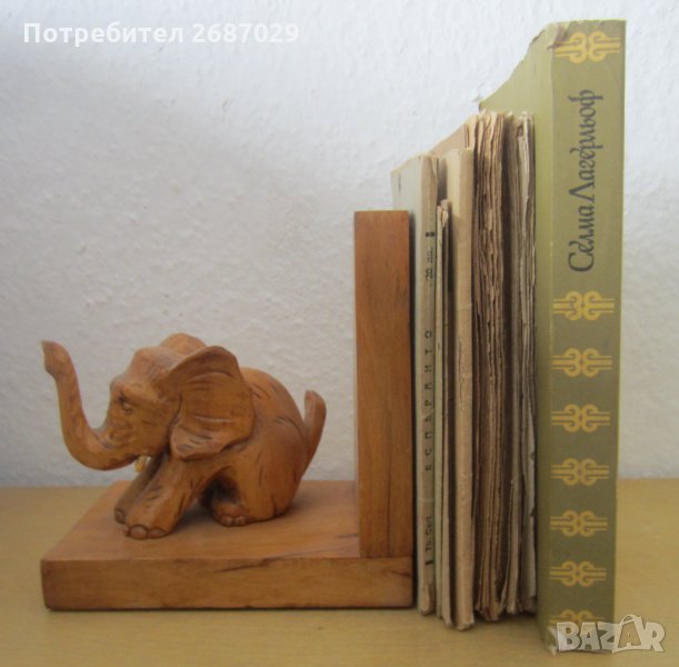 стар ограничител за книги със слон, фигура, дърворезба, снимка 1