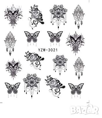 YZW-3021 Черни пеперуди капан сънища водни стикери маникюр ваденки нокти, снимка 1