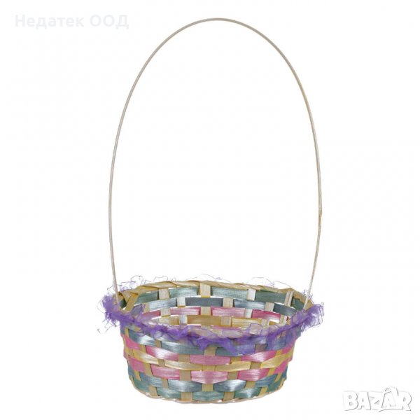 Великденска декорация, Плетена кошница с тюл, Многоцветна, 21x38 см, снимка 1