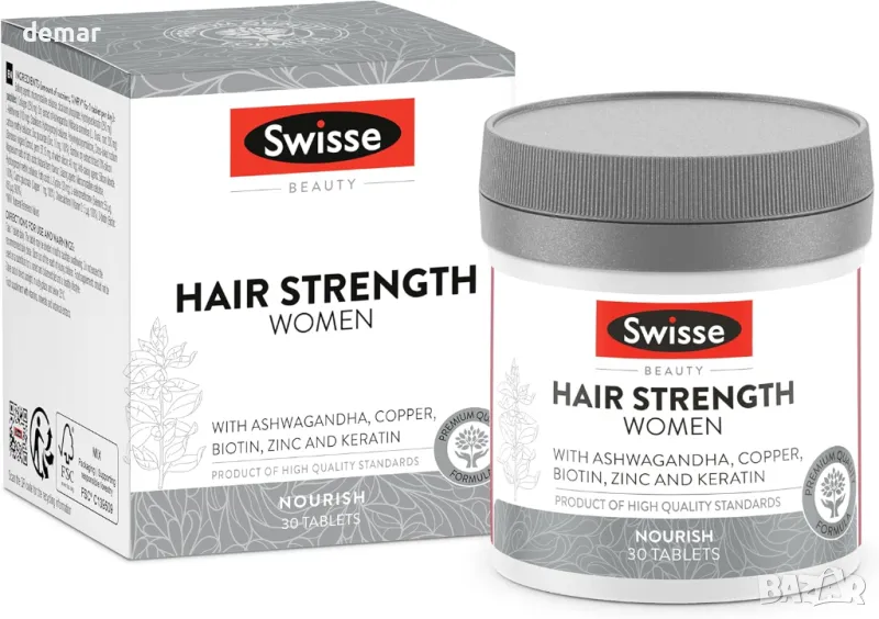 SWISSE Hair Strength Women - Добавки за коса за жени с биотин цинк мед, 30 таблетки, снимка 1