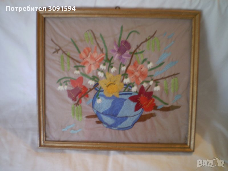 оригинална ръчно бродирана картина за стена период 1950г, снимка 1