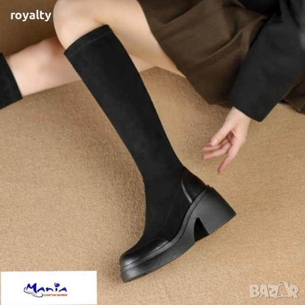 ЧЕРНИ ДАМСКИ БОТУШИ с ликра, снимка 1