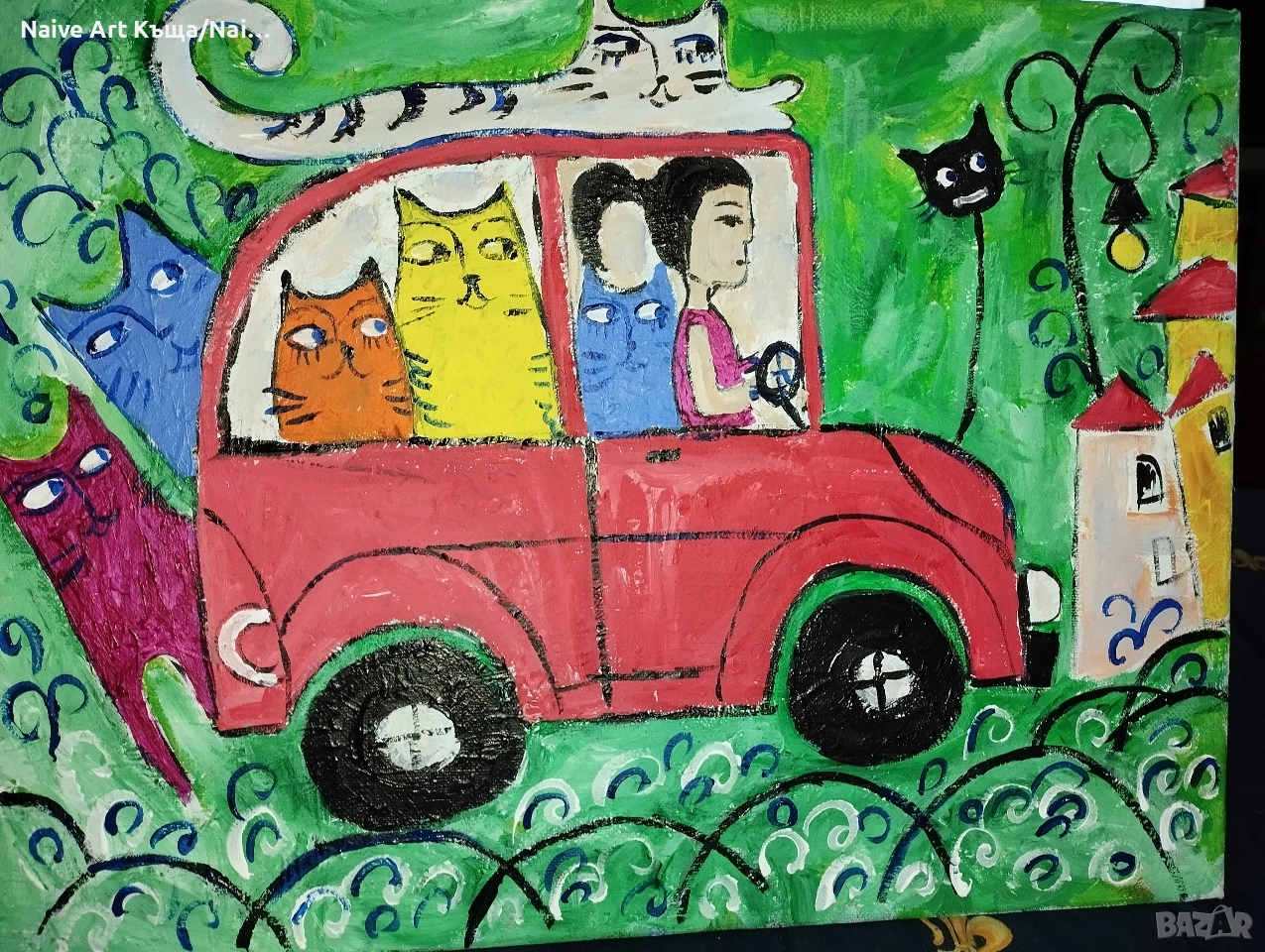 Картина платно маслени бои акрилни бои размер в. 32 / ш.42 структурна паста , снимка 1