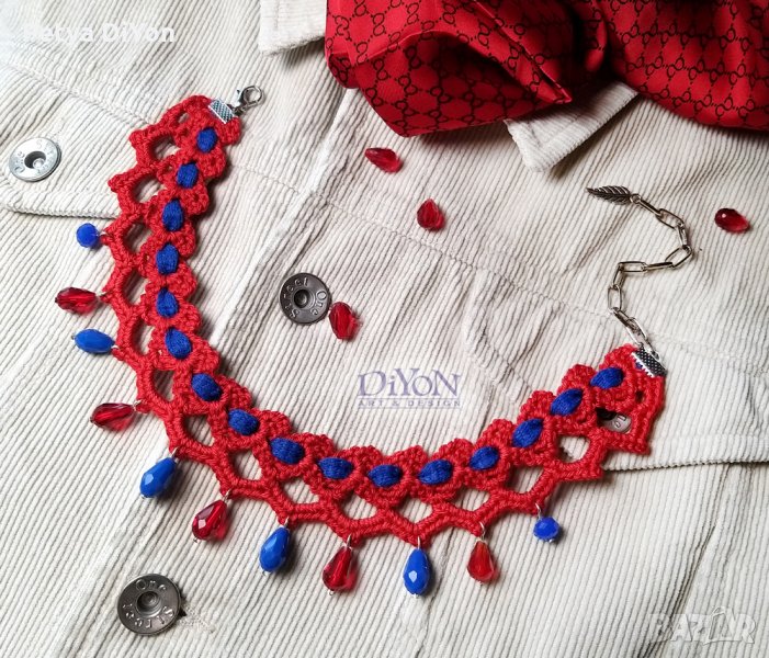 Дамско колие ръчна дантела с кристали, снимка 1