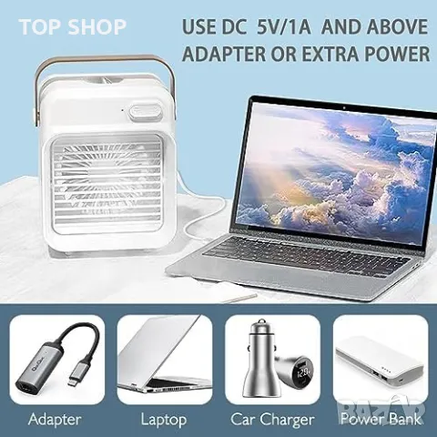 Нов USB акумулаторен вентилатор за охлаждане с режими на мъгла 3 скорости на вятъра, снимка 5 - Вентилатори - 49804754