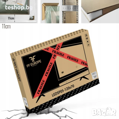 Огледало за баня 80x60 см за стенно окачване С LED ОСВЕТЛЕНИЕ И ЧАСОВНИК, снимка 6 - Огледала - 50916106