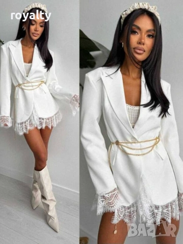 Дамско бяло елегантно сако с дантела