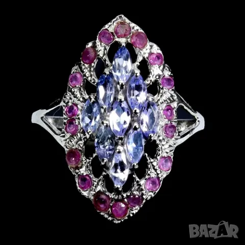 925 сребърен пръстен с танзанит камъни по 4мм, подходящ за подарък, снимка 1