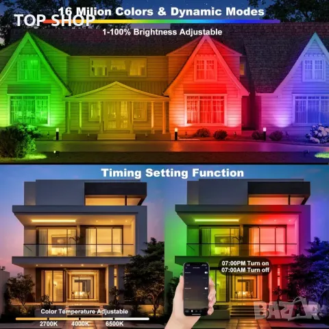 NATPOW 50 W RGB прожекторна лента, LED с дистанционно и приложение, IP66, 2 броя, снимка 6 - Лед осветление - 49937996