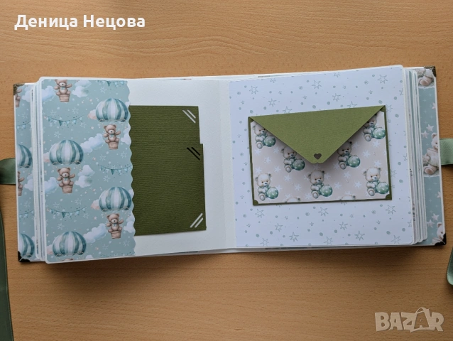 Детски ръчно изработен албум за снимки зелени мечета, подарък за погача, подарък за дете, рожден ден, снимка 9 - Други - 53428166