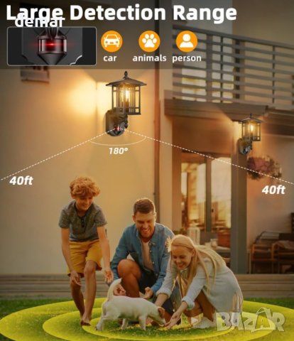 Lamomo Външна стенна лампа със сензор за движение с крушка, 2 броя, снимка 3 - Лампи за стена - 43425878