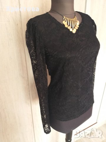 Дантелена черна блуза - 12,00лв., снимка 2 - Блузи с дълъг ръкав и пуловери - 28913554