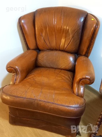 Ретро кресло от естествена кожа , снимка 4 - Дивани и мека мебел - 43243962