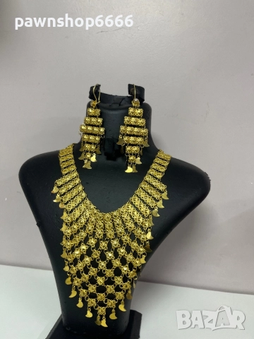 Златен комплект обеци + колие 14 карата , снимка 3 - Колиета, медальони, синджири - 52926888