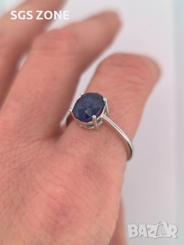 Сребърен Пръстен със Сапфири , снимка 3 - Пръстени - 51510398