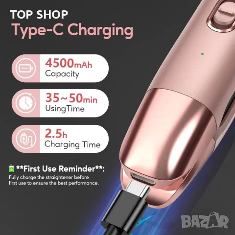 Terviiix Безжична мини преса за коса и маша 2 в 1 за къса коса, акумулаторна, 4500mAh батерия, снимка 7 - Преси за коса - 49340621