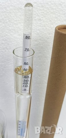Спиртомер 36см с термометър, колба,  твърд  калъф, тубус  и таблица за корекция, снимка 4 - Други - 38703362
