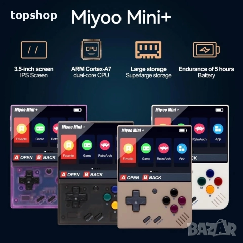 Нова Ръчна игрова конзола Miyoo Mini Plus, 3.5-инчов IPS екран, вградена 64G TF карта, 10000+ игри, снимка 2 - Nintendo конзоли - 51572451