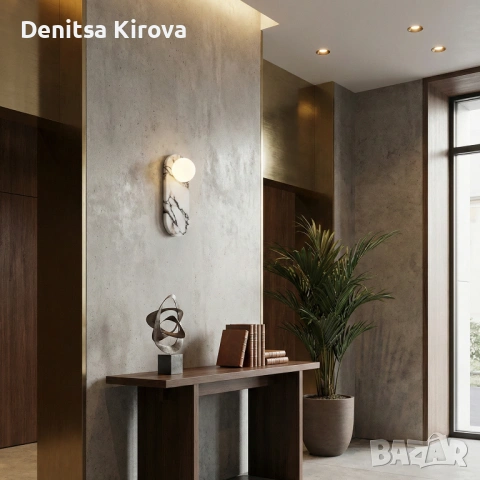 Дизайнерски стенен аплик – мрамор | W12 × H35 см | G4 | Чисто нов, снимка 5 - Лампи за стена - 53330877