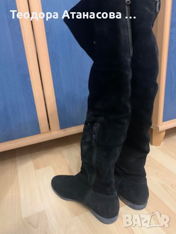 Естествен велур чизми над коляното, номер 38., снимка 2 - Дамски боти - 43656972