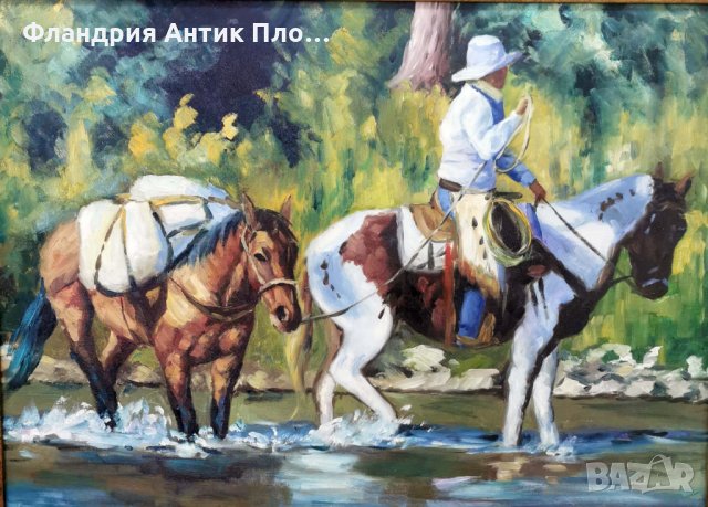 Голяма картина "Каубой с коне" , снимка 2 - Картини - 32433474