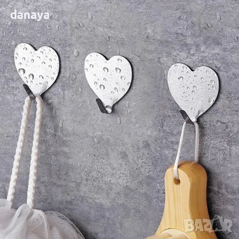 5502 Комплект метални самозалепващи закачалки Сърца, 3 броя, снимка 2 - Закачалки - 48198890