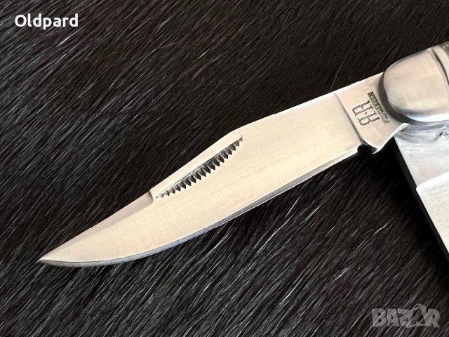 Колекционерски джобен сгъваем нож с два остриета RR Sowbelly Trapper Buckshot Bone. (RR1906), снимка 4 - Ножове - 43377114