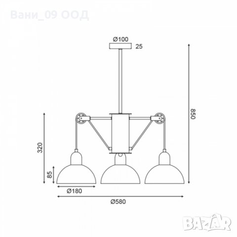 Полилей в индустриален стил, снимка 2 - Лампи за таван - 38462576