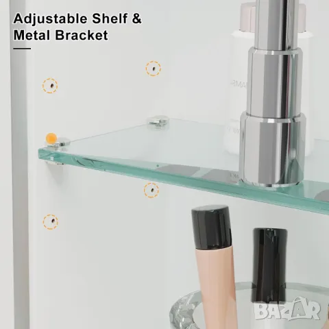 Сводест шкаф с огледало, за лекарства за баня, полиран никел, на стена, снимка 4 - Шкафове - 49667978