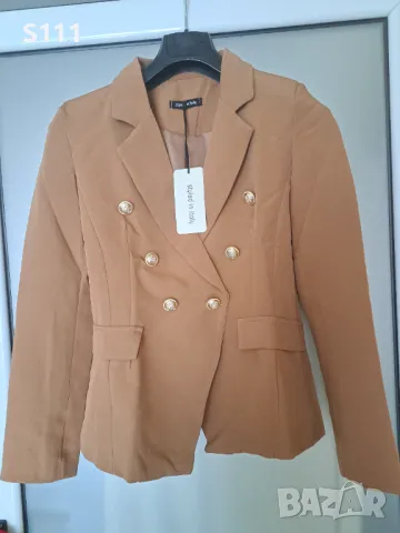 Елегантно дамско сако в актуален цвят Camel, снимка 6 - Сака - 49753816