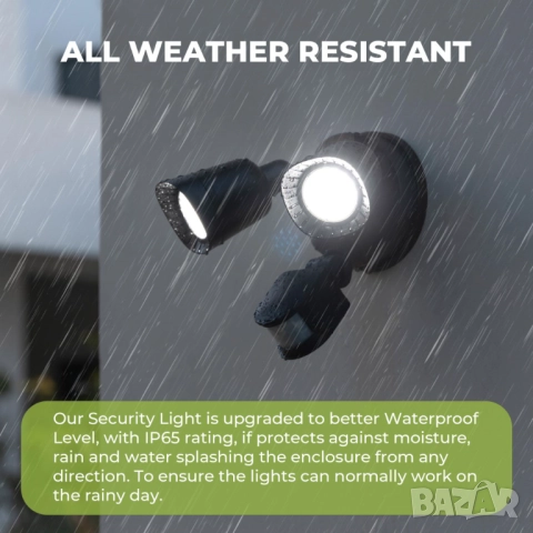 LED външна лампа със сензор за движение, 16W 1900LM 5000K дневна светлина, IP65 водоустойчиви прожек, снимка 3 - Други - 51852442