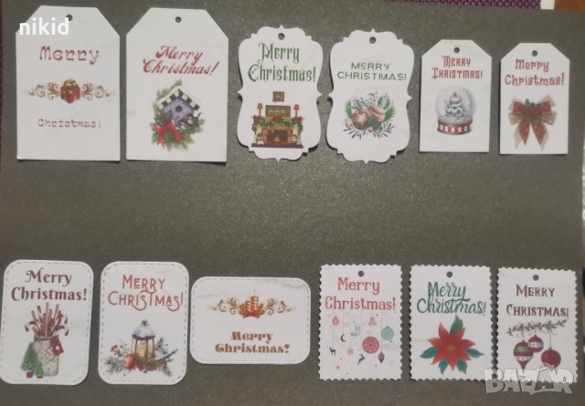 12 Merry Christmas Коледни Тагове табелки табели етикети картонени за подаръци ръчна изработка укра, снимка 1 - Други - 35200891