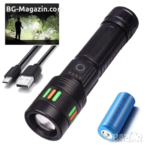 Мощен акумулаторен лазерен LED фенер далекобоен тактически ръчен прожектор водоустойчив USB къмпинг, снимка 7 - Къмпинг осветление - 51178874