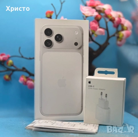 НОВ!!! Apple iPhone 17 Pro Max, 256GB, 5G, Silver + подарък оригинален адаптер Apple