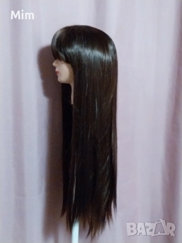 Дълга права перука в кестеняво с бретон, снимка 10 - Аксесоари за коса - 52518581