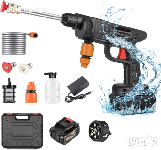 Безжична акумулаторна водоструйка 90 bar с 6-в-1 дюза, 5 м маркуч