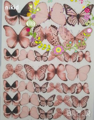 лист принт Розово черни пеперуди ядливи ядивни вафлена хартия фондан фонданова за украса торта , снимка 1 - Други - 37065566