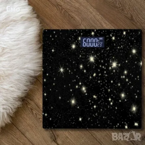 Кантар за тегло дигитален, батерии 2хААА, LCDекран, 180кг, черен, звезди, бял мрамор, снимка 3 - Други стоки за дома - 48523562