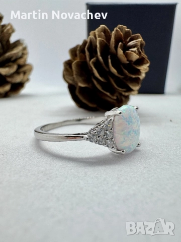 Сребърен пръстен с етиопски опал, снимка 2 - Пръстени - 52883341