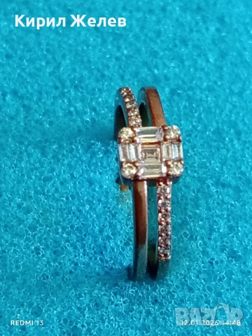 Сребърен пръстен с покритие от розово злато инкрустирани с кристали много красив 52758, снимка 3 - Пръстени - 53073354