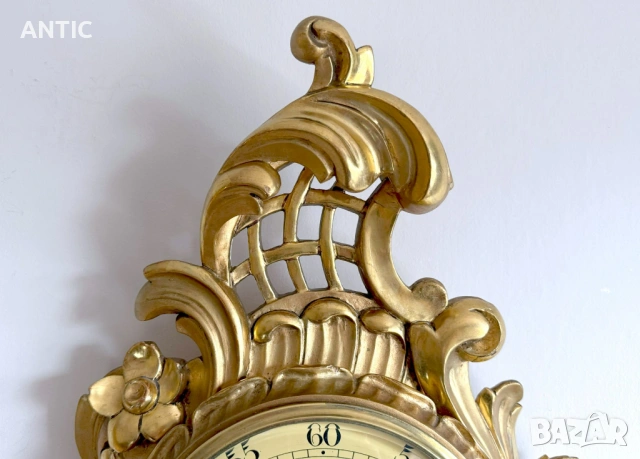 Часовник „Картел“ дърворезба с позлата,1930-1940, снимка 2 - Други ценни предмети - 53470876