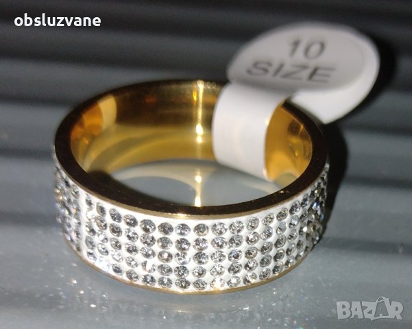 Пръстен-халка Злато с бели сапфири , снимка 1