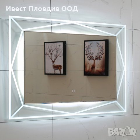 Огледало за баня 80х60см с вградено LED осветление и “Touch screen” , снимка 1 - Огледала - 27505815
