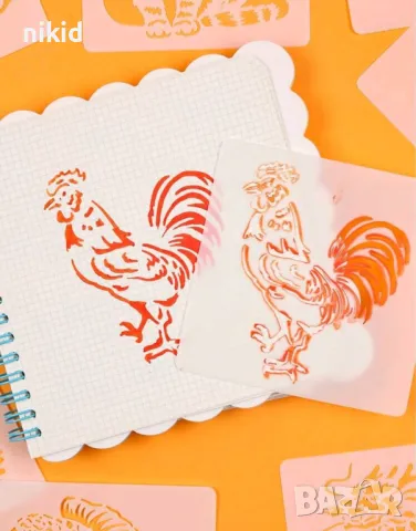 24 животни заек тигър куче петел коте елен лъв стенсил шаблон за спрей за торта украса Scrapbooking, снимка 2 - Други - 49885906