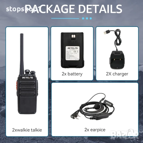 Retevis RT24 Plus презареждаща се уоки-токи, радиостанция с голям обхват, нелицензирана 16 канал, снимка 5 - Други - 50851252