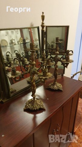 Рядки антикварни фигурални френски бронзови свещници , снимка 6 - Антикварни и старинни предмети - 38561086